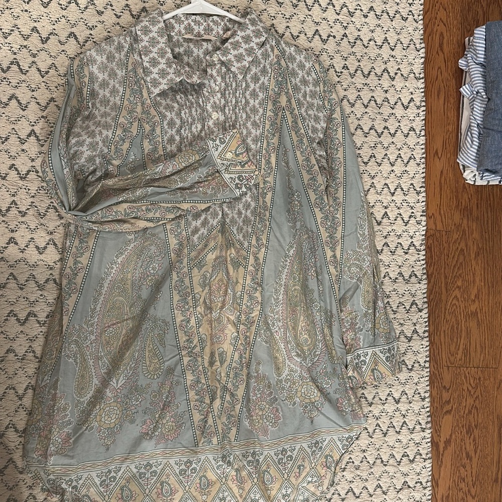 Soft Surroundings L Tabitha Long Sleeve Cotton Tunic Dress Pastel Colors